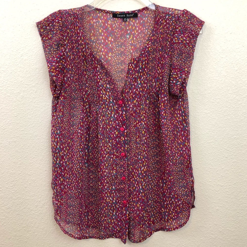 Sweet Rain Magenta Sheer Blouse